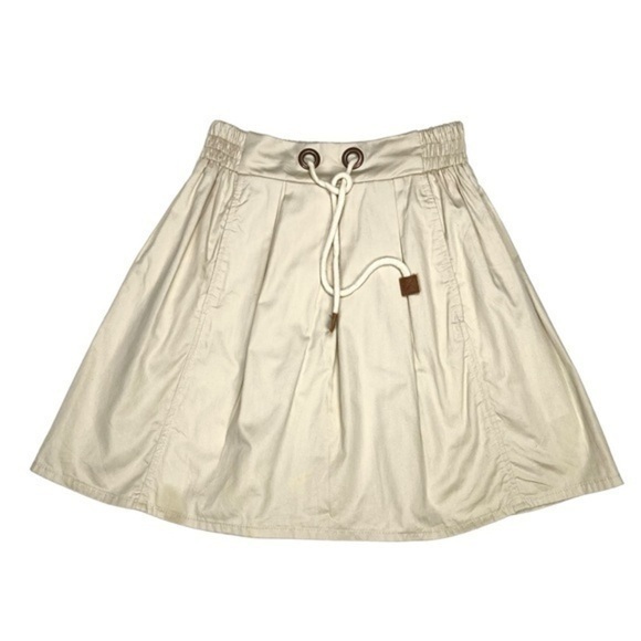 Zara Skater Skirt Womens X-Small Beige Khaki Elastic Waistband Drawstring Mini - Picture 1 of 10